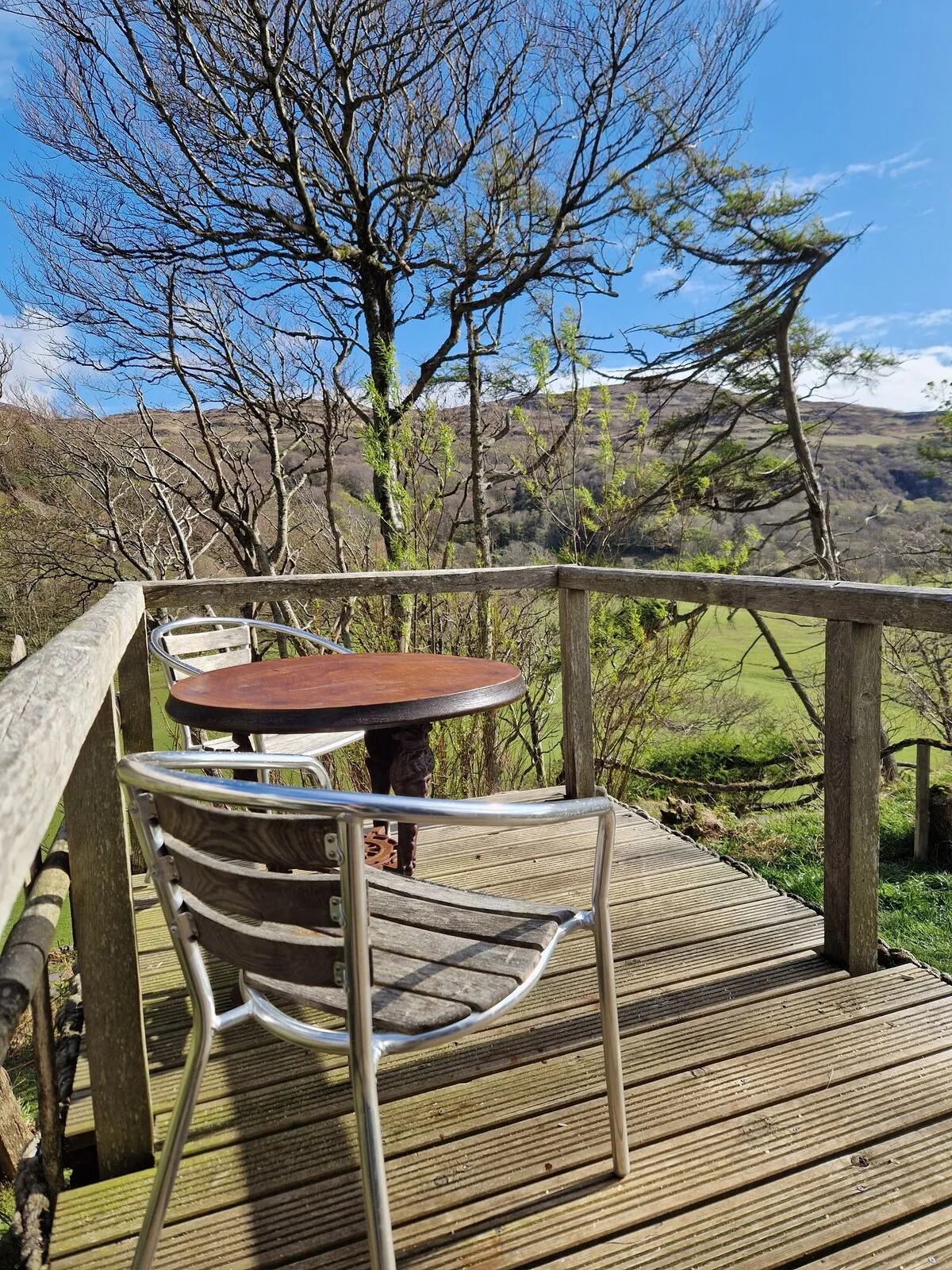 Decking seating area with woodland views